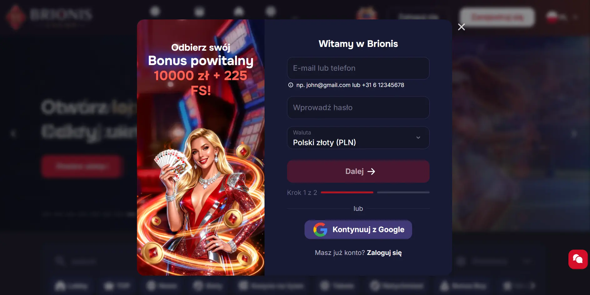 Brionis Casino rejestracja