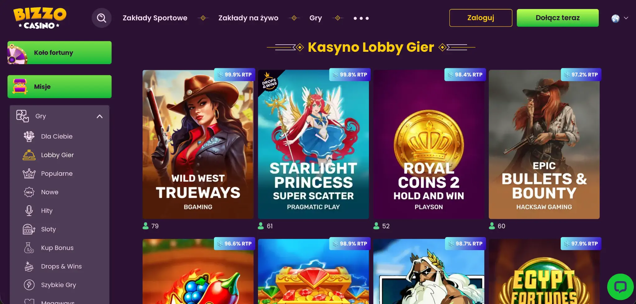 Gry hazardowe w Bizzo Casino