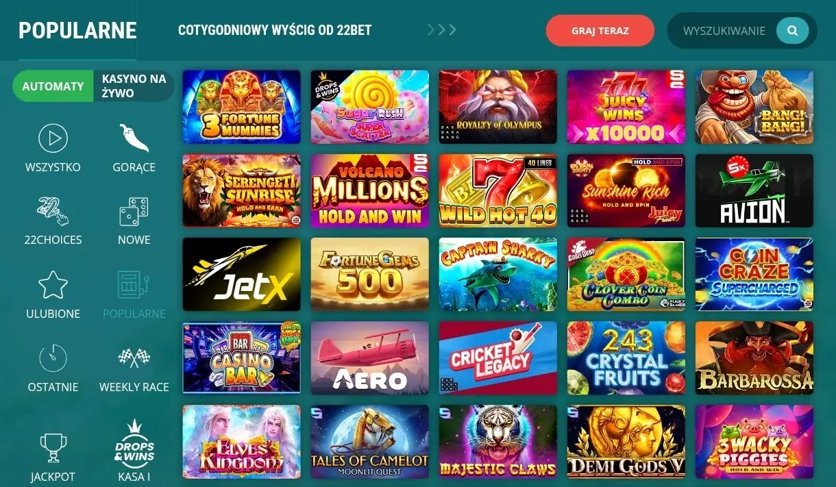 Kasyno na zywo w 22bet