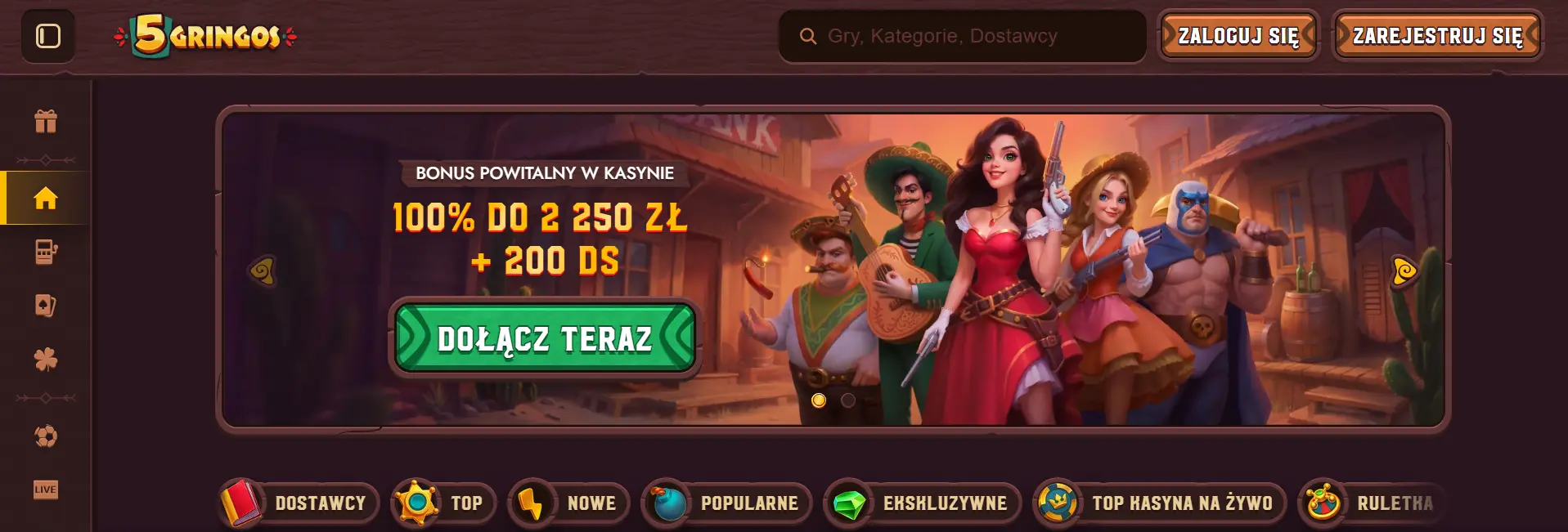 Rejestracja w 5 Gringos Casino