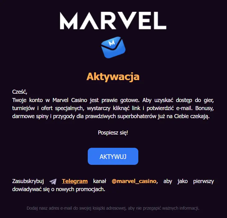 Rejestracja w Marvel casino