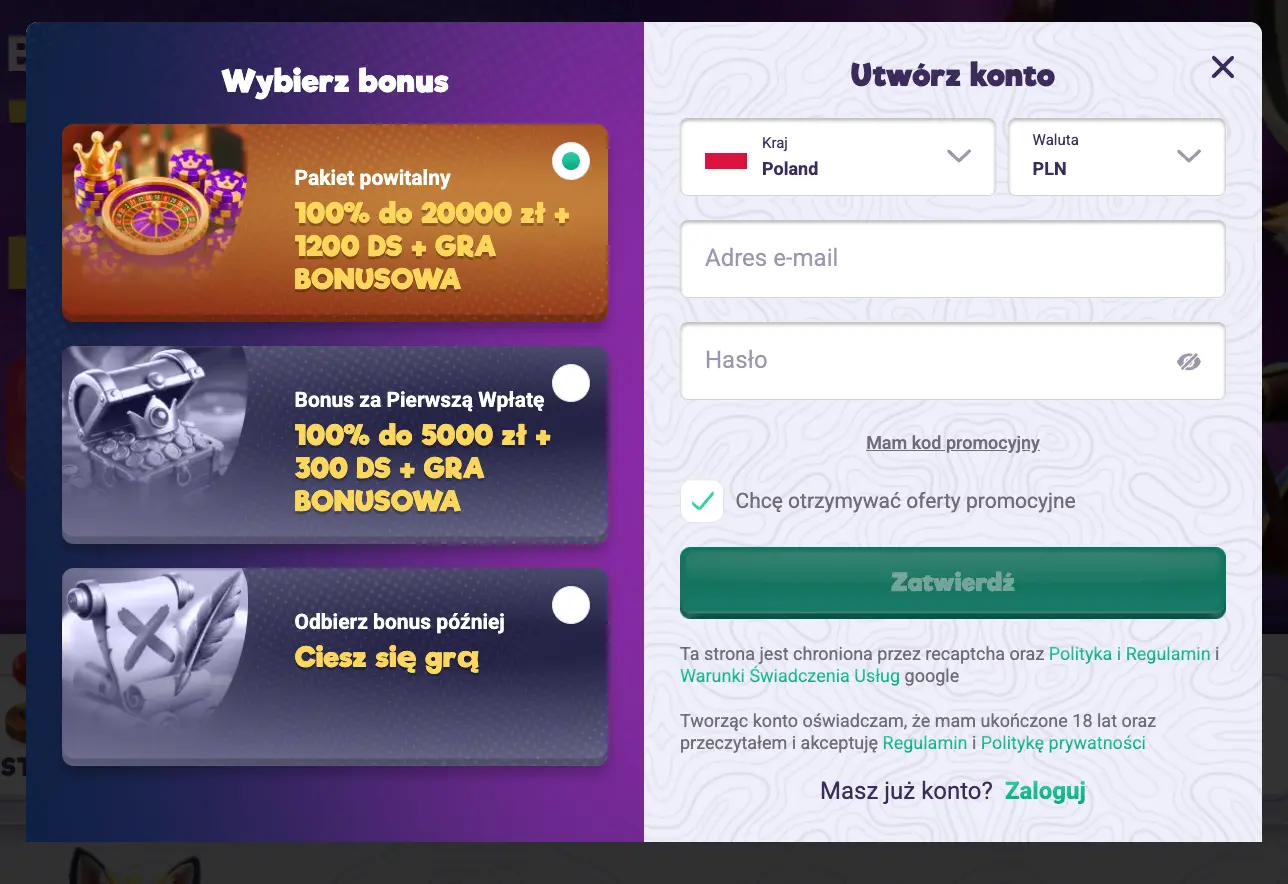 Rejestracja w SafeCasino