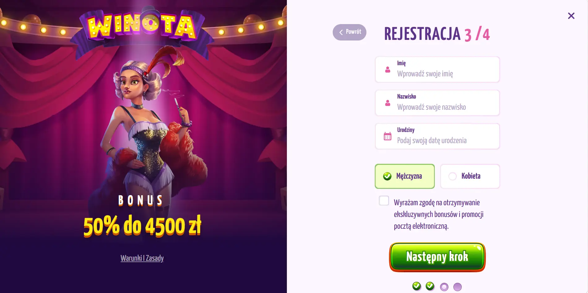 Rejestracja w Winota Casino